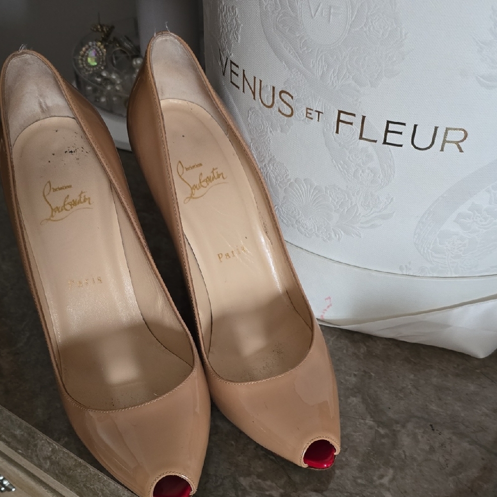 Christian Louboutin Beige Peep Toe Heels